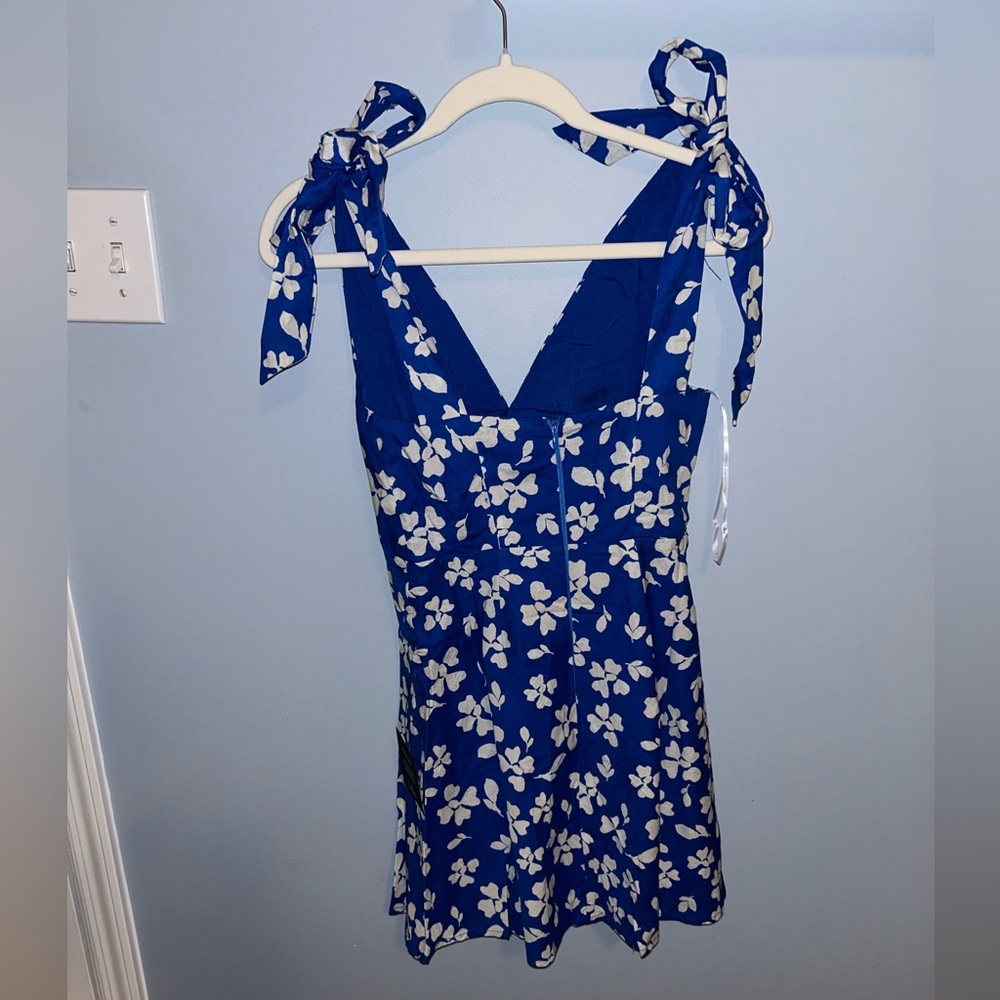 NWT! Lulus Bright Affection Cobalt Blue Floral Tie-Strap Mini Dress (Size XS) - Picture 7 of 9